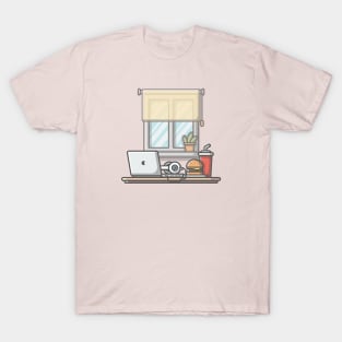 Laptop with breakfast cartoon T-Shirt